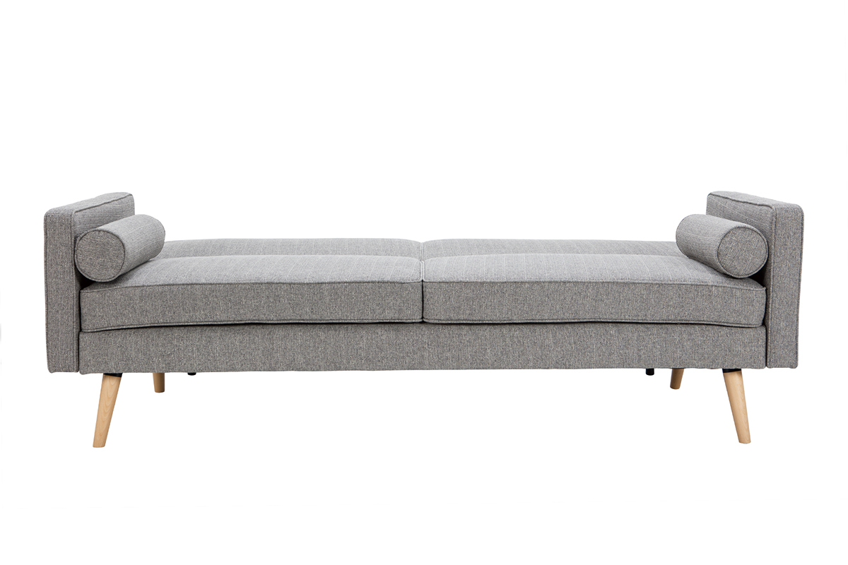 Canap� convertible scandinave 3 places en tissu gris clair et bois clair MOORE