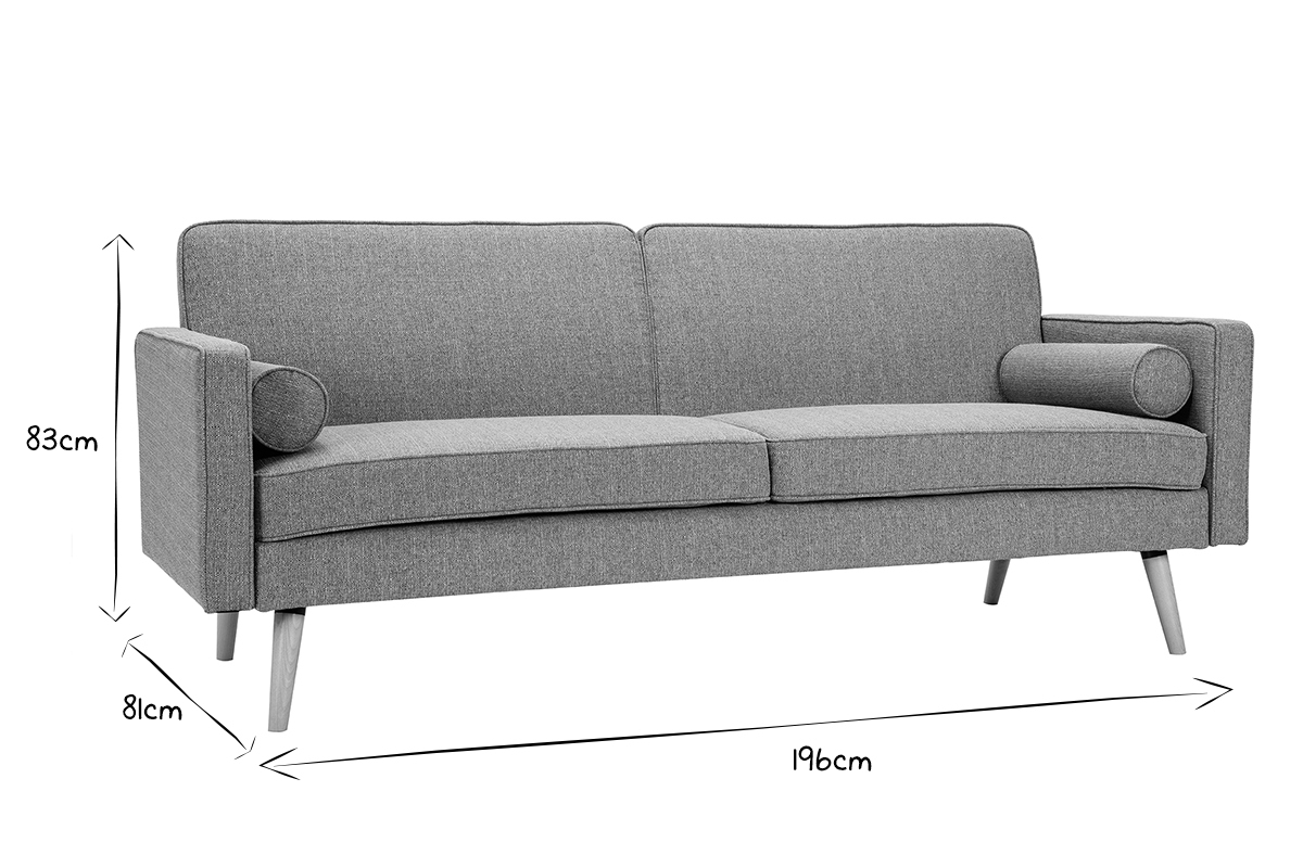 Canap� convertible scandinave 3 places en tissu gris clair et bois clair MOORE