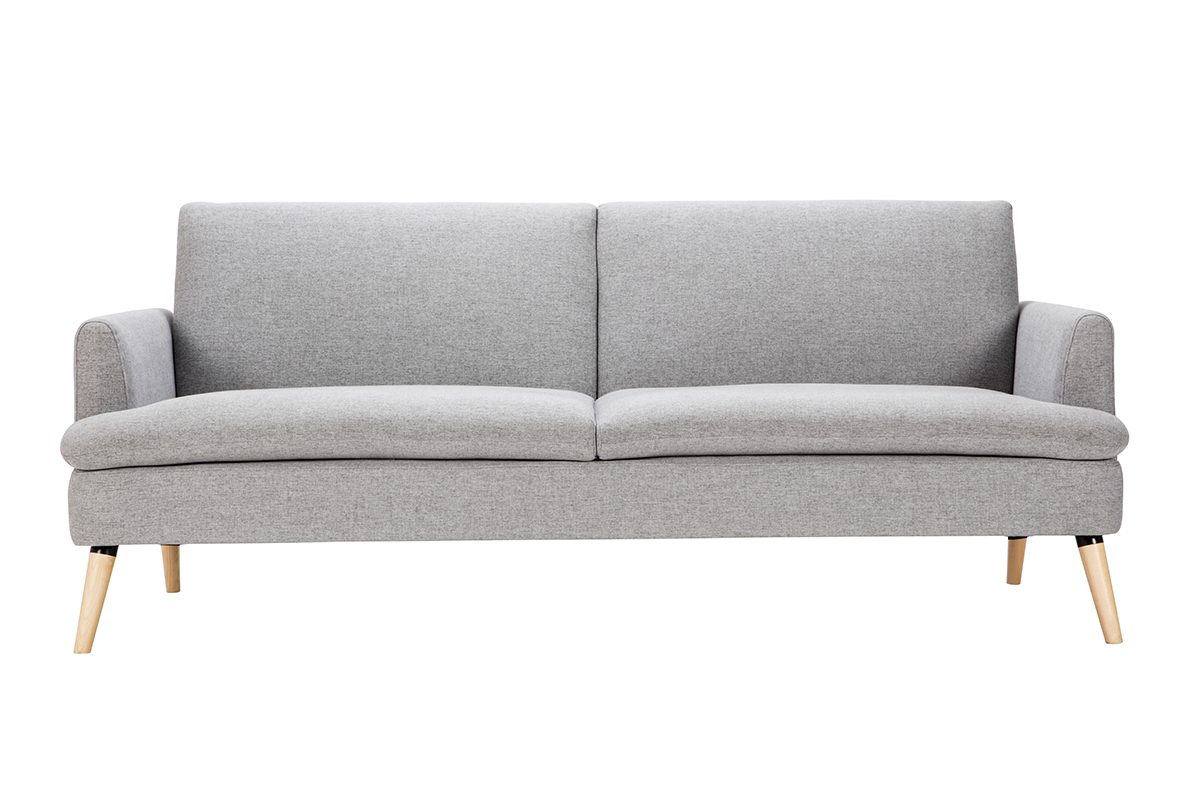 Canap� convertible scandinave 3 places en tissu gris clair et bois clair STEWART