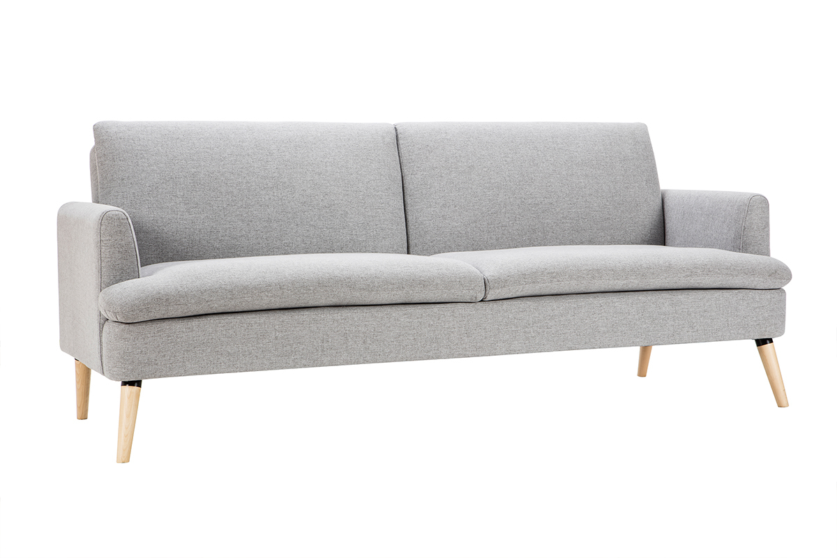 Canap� convertible scandinave 3 places en tissu gris clair et bois clair STEWART