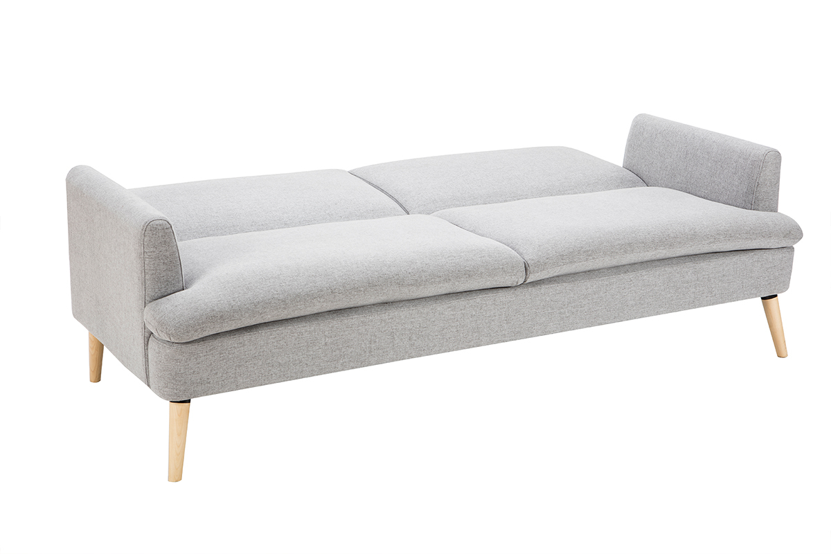 Canap� convertible scandinave 3 places en tissu gris clair et bois clair STEWART