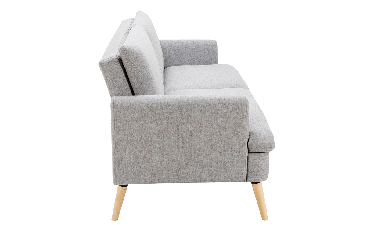 Canap� convertible scandinave 3 places en tissu gris clair et bois clair STEWART