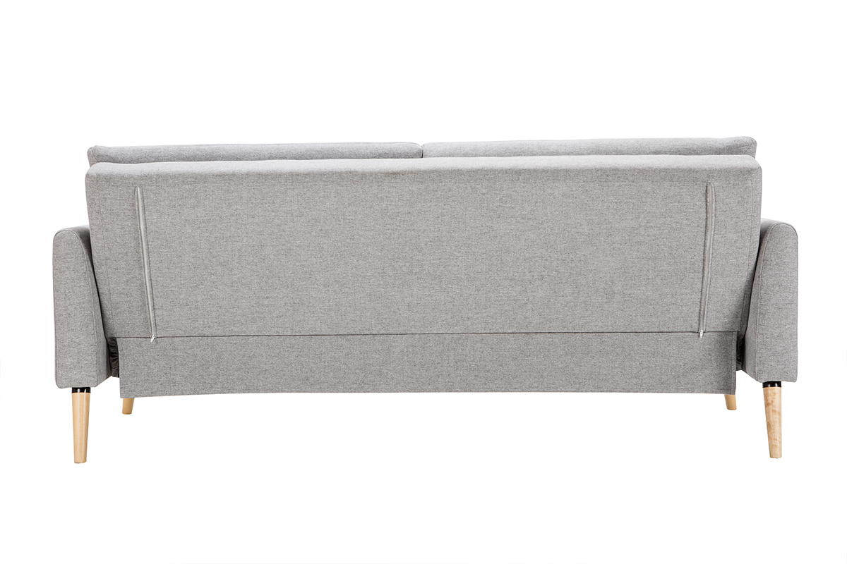 Canap� convertible scandinave 3 places en tissu gris clair et bois clair STEWART