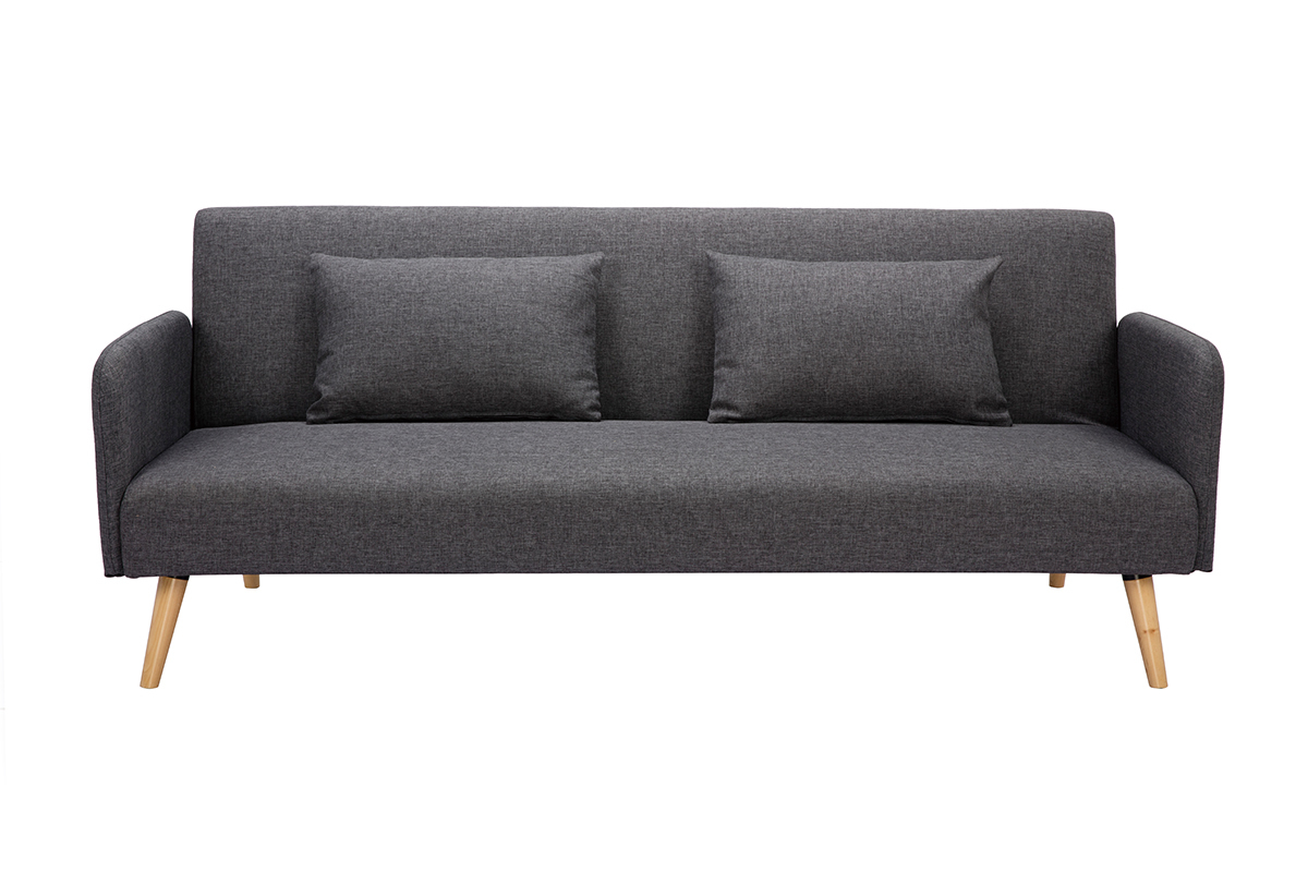 Canap� convertible scandinave 3 places en tissu gris fonc� et bois clair LULA