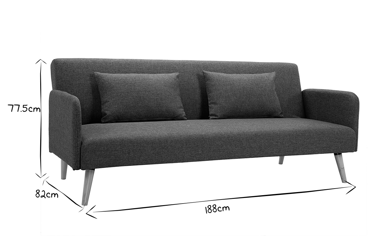 Canap� convertible scandinave 3 places en tissu gris fonc� et bois clair LULA