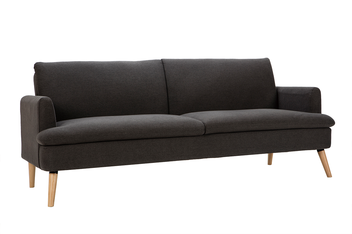 Canap� convertible scandinave 3 places en tissu gris fonc� et bois clair STEWART