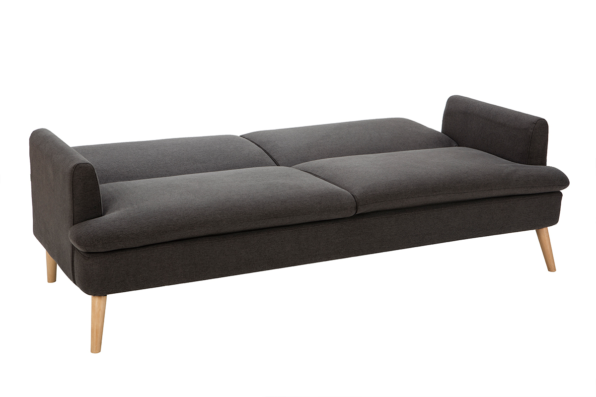 Canap� convertible scandinave 3 places en tissu gris fonc� et bois clair STEWART
