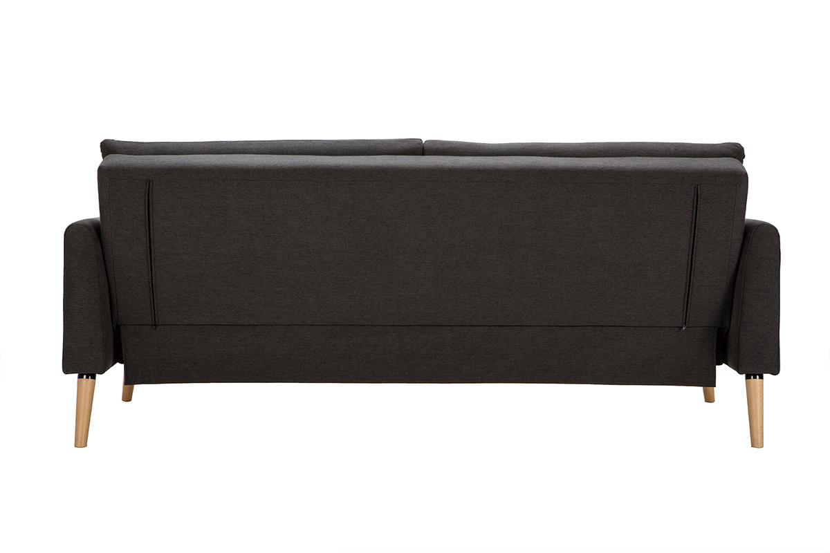 Canap� convertible scandinave 3 places en tissu gris fonc� et bois clair STEWART