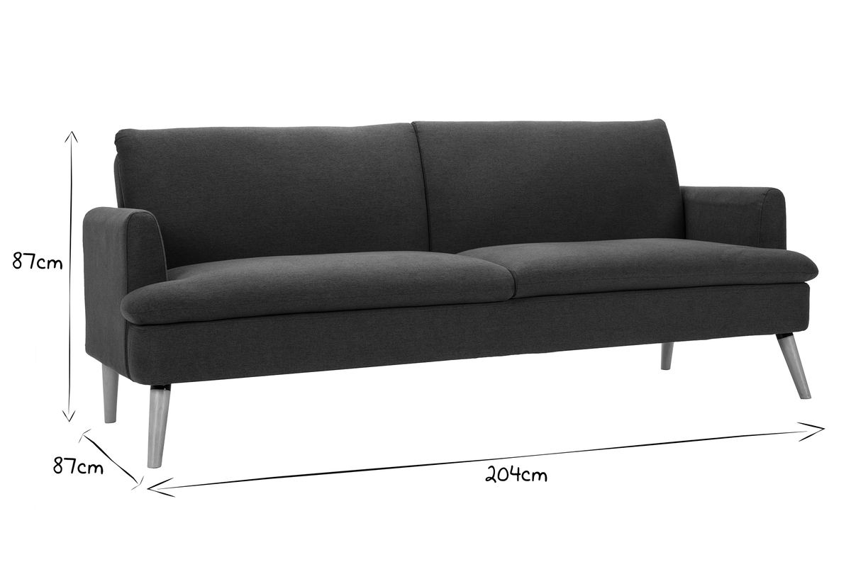 Canap� convertible scandinave 3 places en tissu gris fonc� et bois clair STEWART