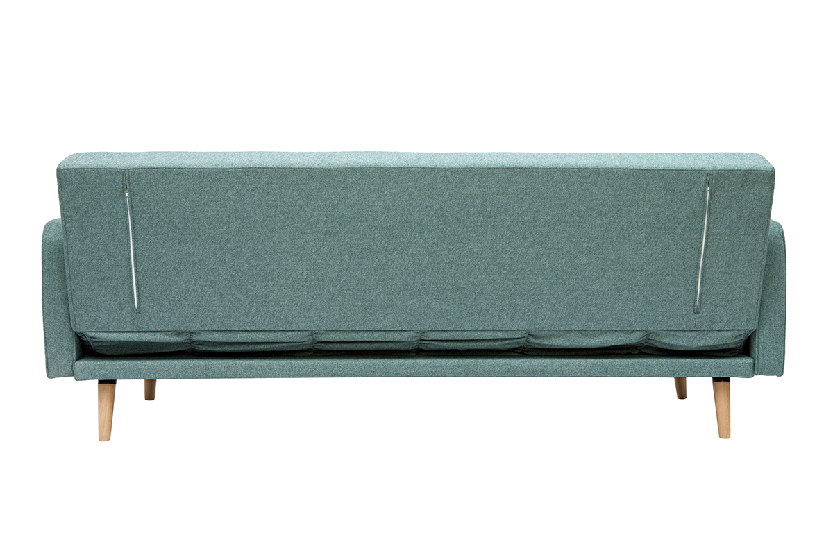Canap convertible scandinave 3 places en tissu vert de gris et bois clair ULLA