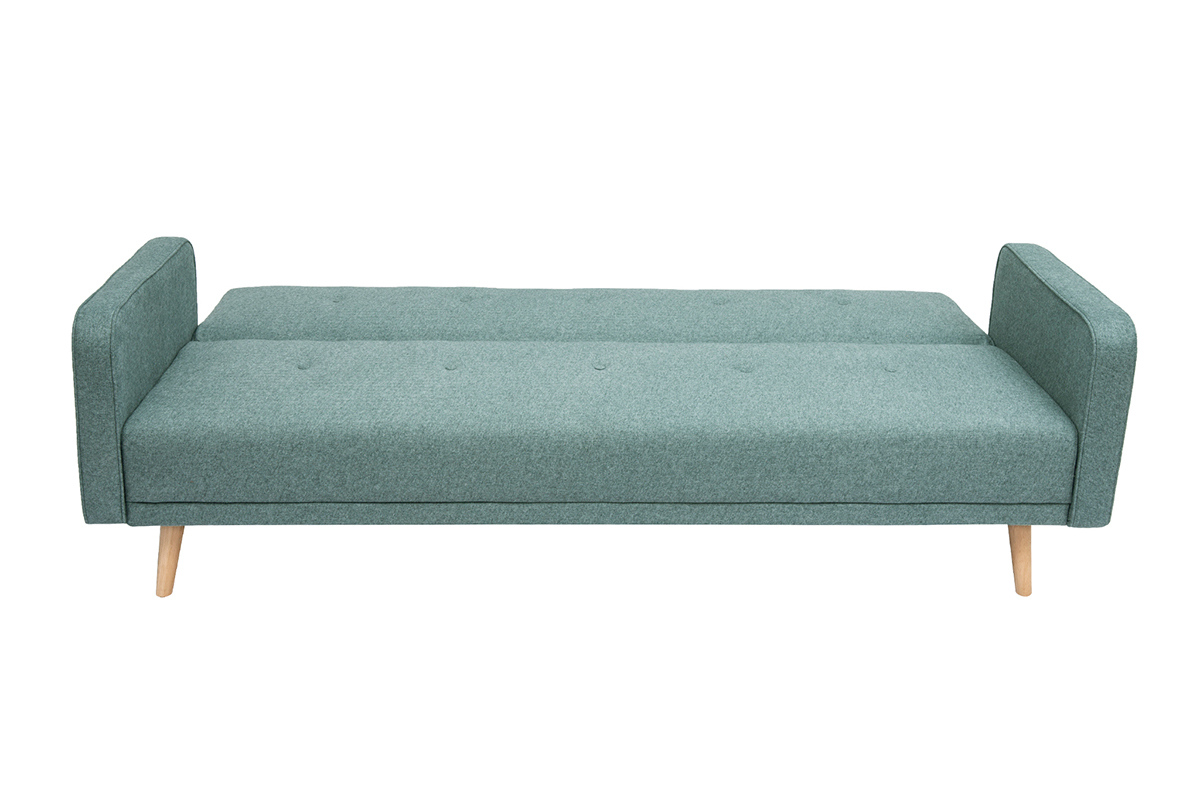 Canap convertible scandinave 3 places en tissu vert de gris et bois clair ULLA