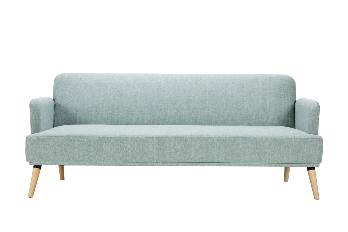Canap convertible scandinave 3 places en tissu vert lagon et bois clair JAGGER