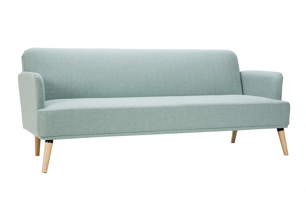Canap convertible scandinave 3 places en tissu vert lagon et bois clair JAGGER