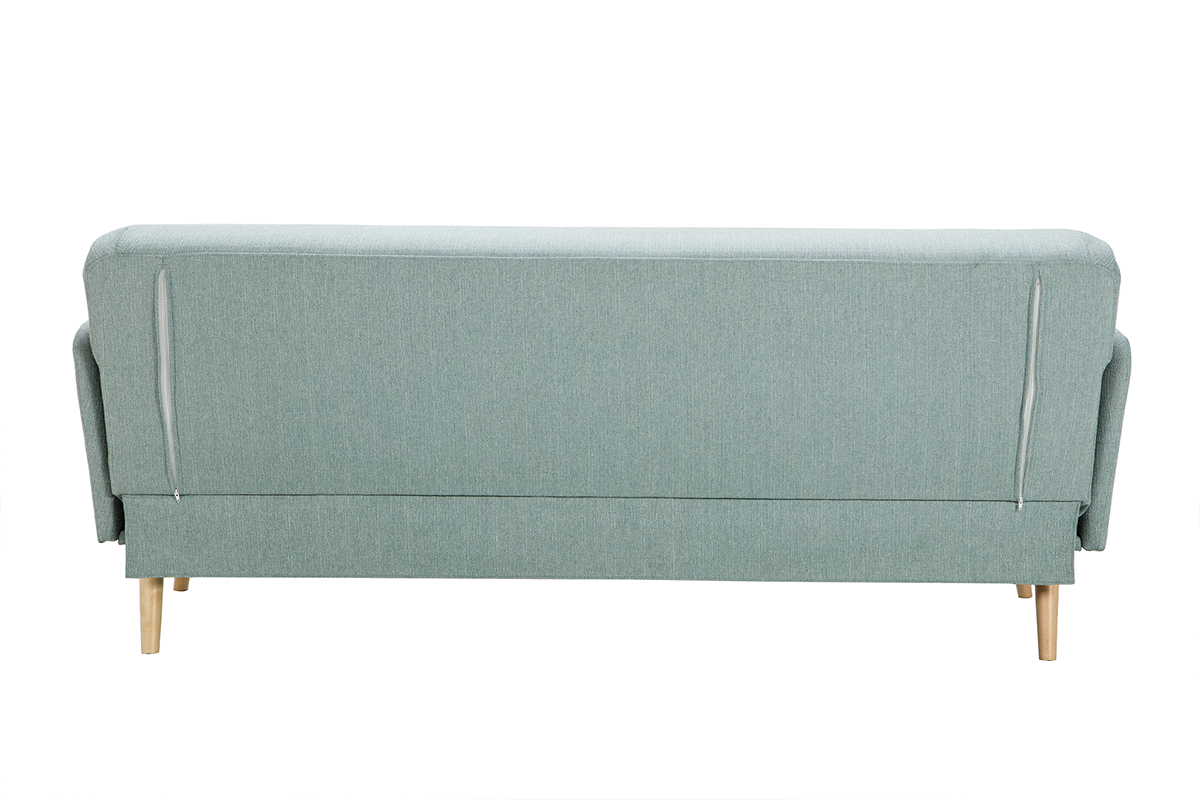 Canap convertible scandinave 3 places en tissu vert lagon et bois clair JAGGER