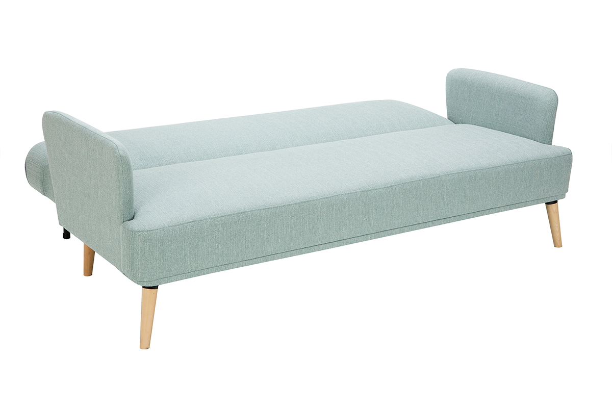 Canap convertible scandinave 3 places en tissu vert lagon et bois clair JAGGER
