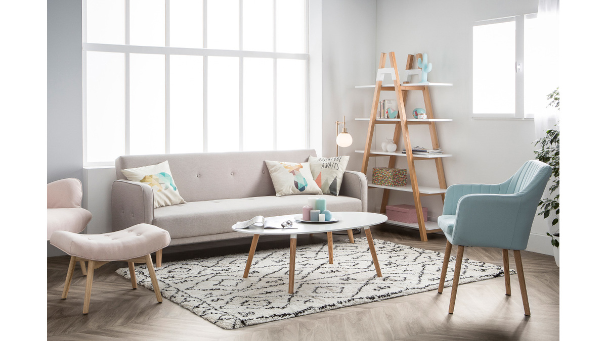 Miliboo - Canapé convertible 3 places scandinave vert lagon, bois clair