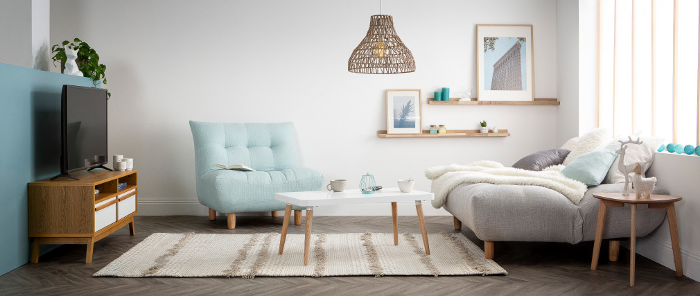 Canap� convertible scandinave gris et ch�ne YUMI