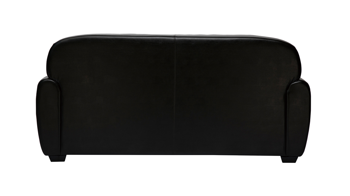 Canapé convertible vintage 3 places cuir marron foncé et bois noir avec matelas 9 cm CLUB