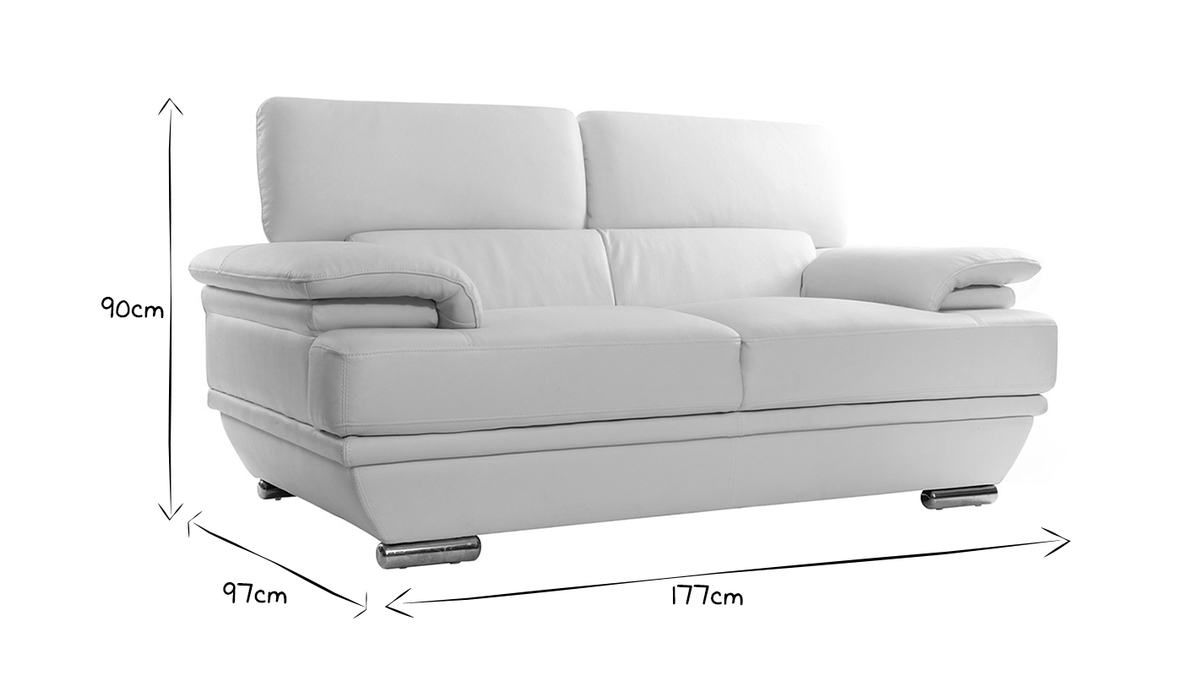 Lot De 2 Canapés En Cuir Blanc Cassé Avec Accoudoirs Bois - Identiques - Bon état
