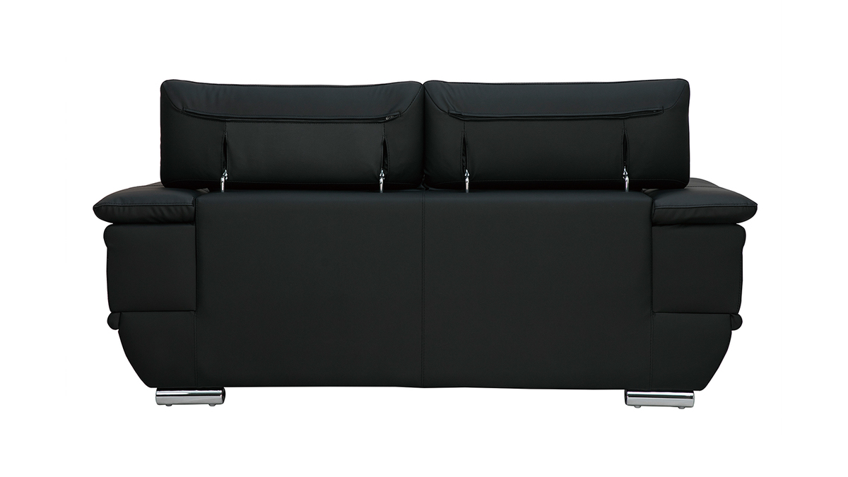 Canapé cuir 2 places avec têtières ajustables noir EWING - cuir de buffle