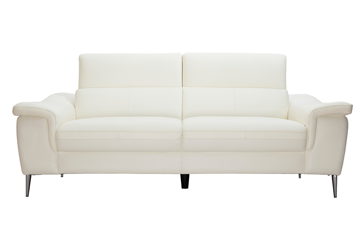 Canap� cuir 3 places blanc cass� avec t�ti�res ajustables ROMEO - cuir de buffle
