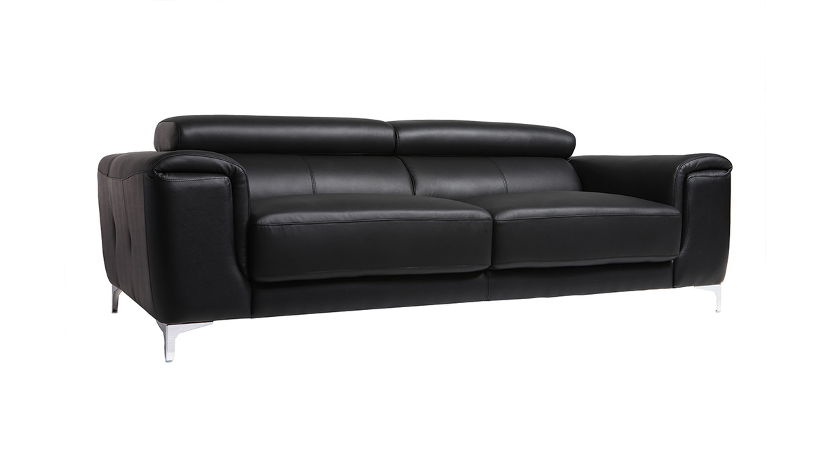 canapé cuir design 3 places avec têtières relax noir NEVADA - cuir de buffle