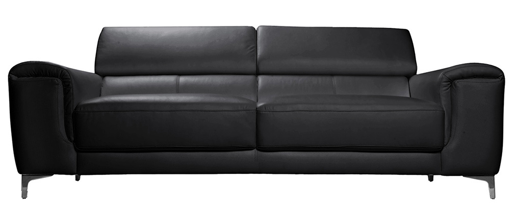 canapé cuir design 3 places avec têtières relax noir NEVADA - cuir de buffle