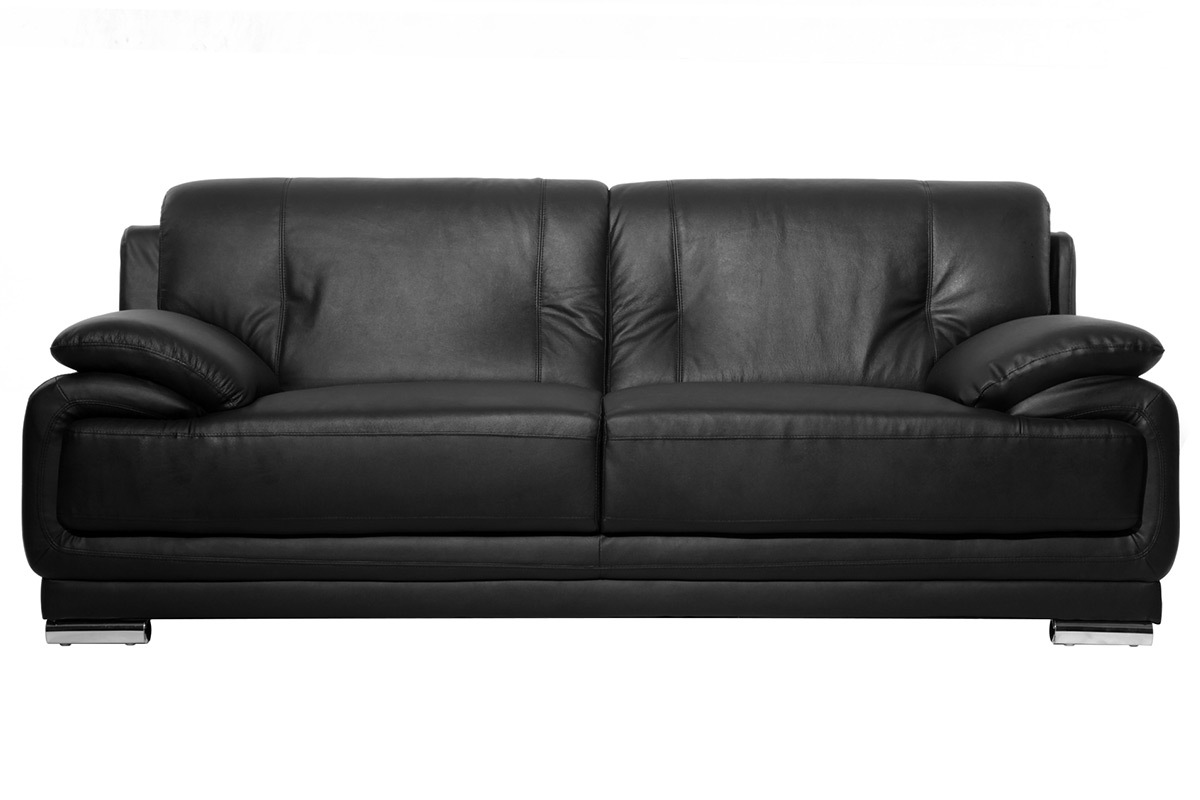 Canap cuir design noir 3 places TAMARA - cuir de vache