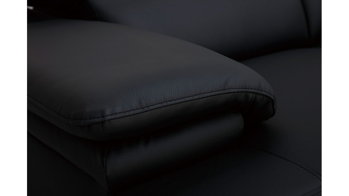 Canapé cuir noir et acier chromé avec têtières ajustables 2 places EWING