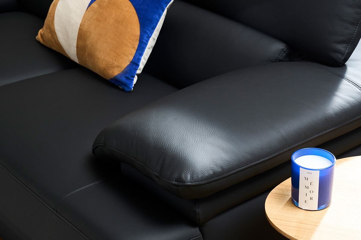 Canap cuir noir et acier chrom avec ttires ajustables 2 places EWING