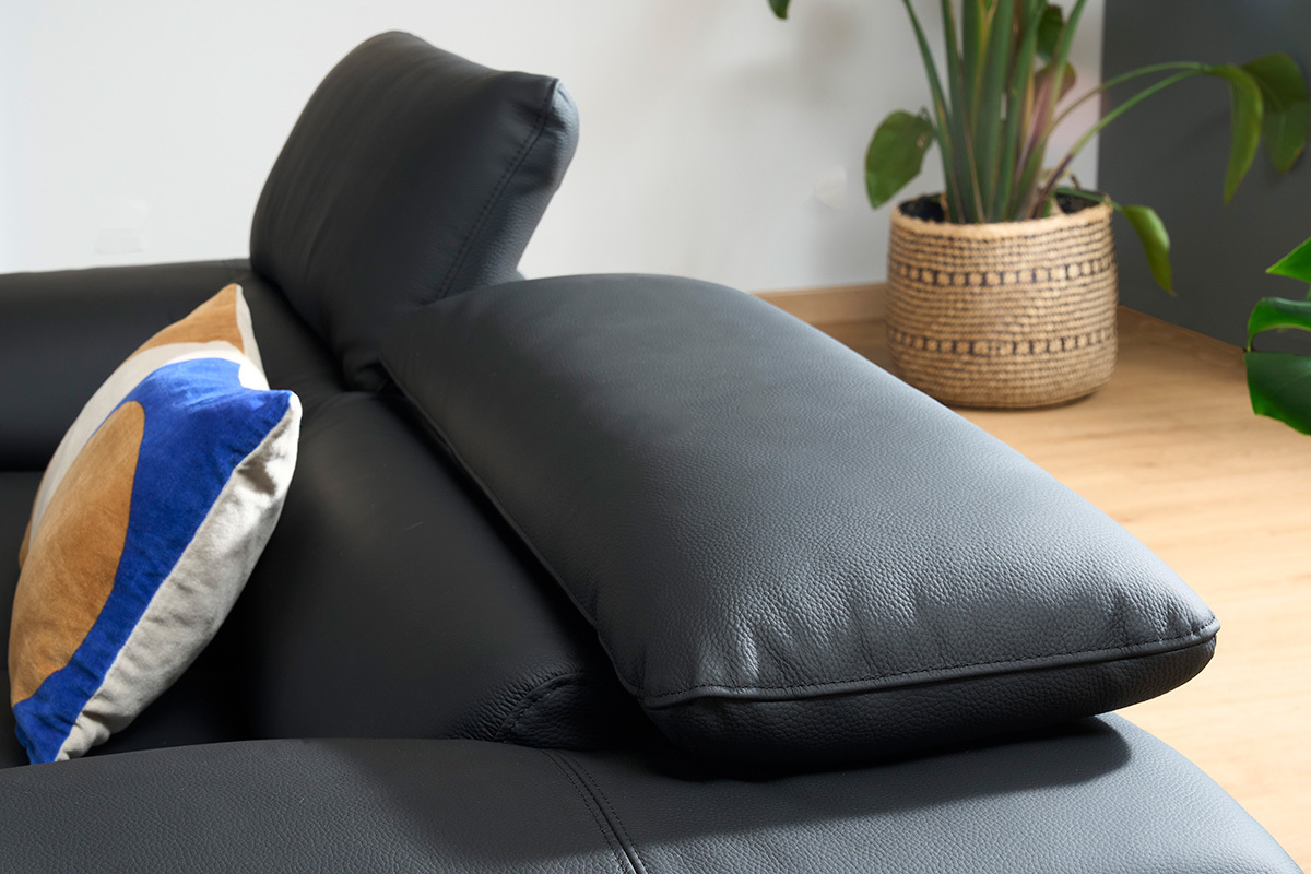 Canap cuir noir et acier chrom avec ttires ajustables 2 places EWING