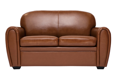 Canapé cuir vintage 2 places marron et bois noir CLUB