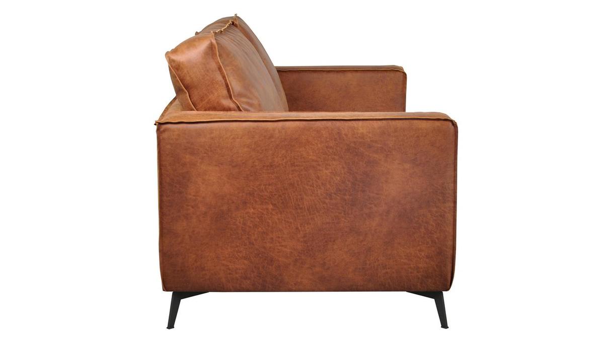 Canapé cuir vintage cognac 3 places SONNY - cuir de vache reconstitué