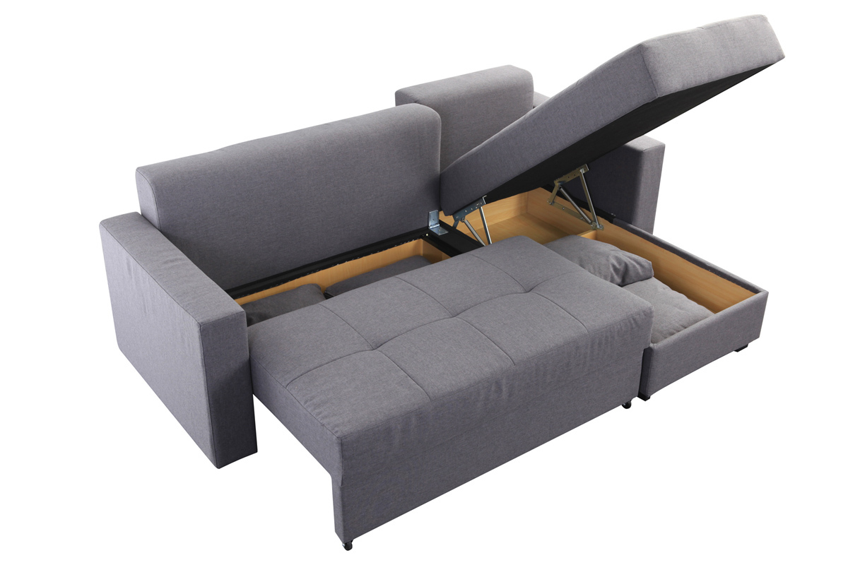 Canap d'angle convertible gris (angle droit) HALVIN