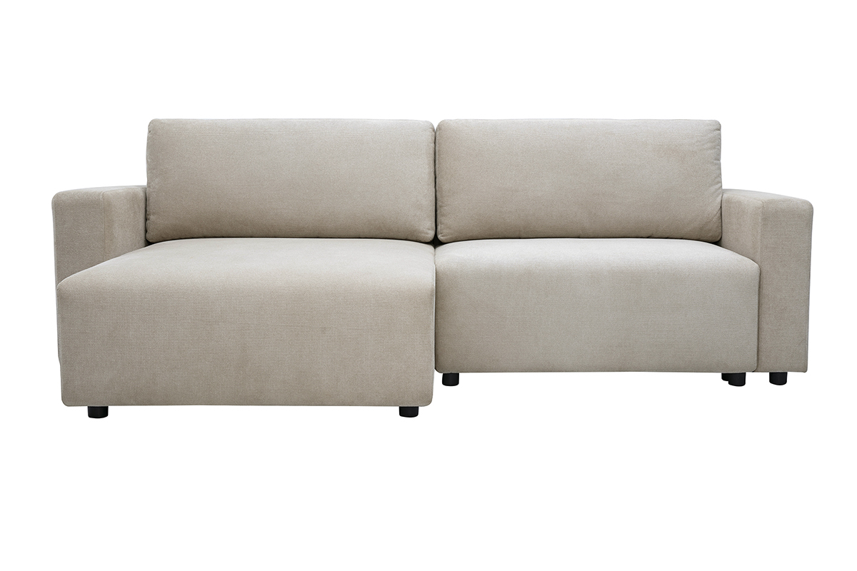Canap� d'angle convertible r�versible beige en tissu chenille vue de face
