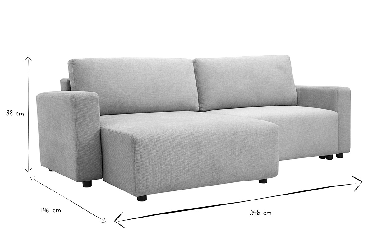 Dimensions du canap� d'angle NESTO en noir et blanc : L246 x P146 x H88 cm