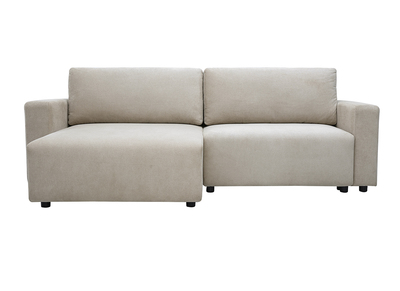 Canap&eacute; d'angle convertible r&eacute;versible avec coffre 3-4 places en tissu chenille beige NESTO