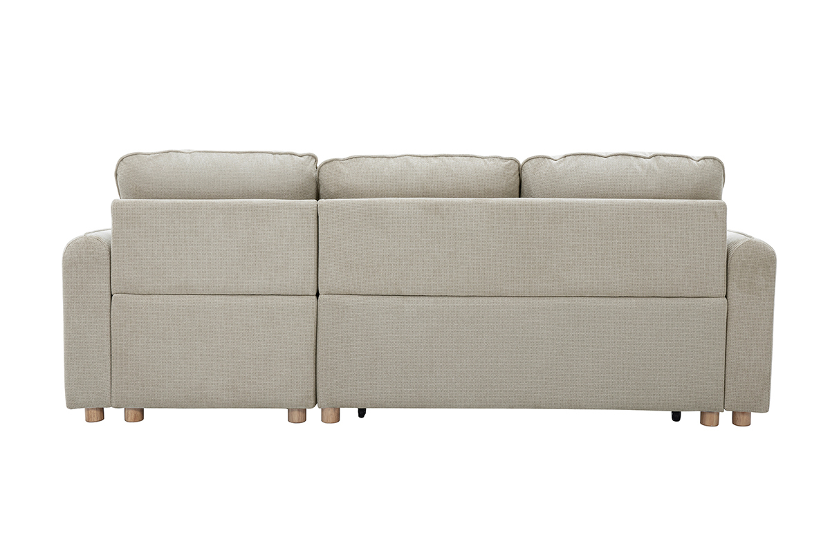 Canap d'angle convertible 3 places en tissu beige et bois clair ORSO