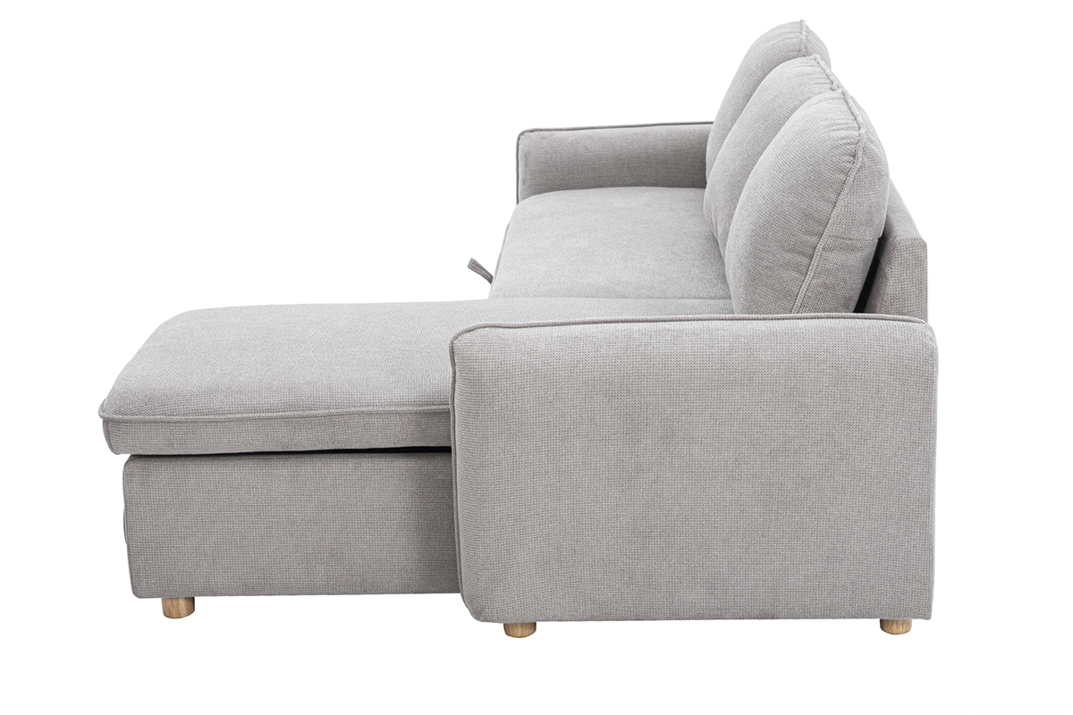 Canap d'angle convertible ORSO en tissu gris et bois clair