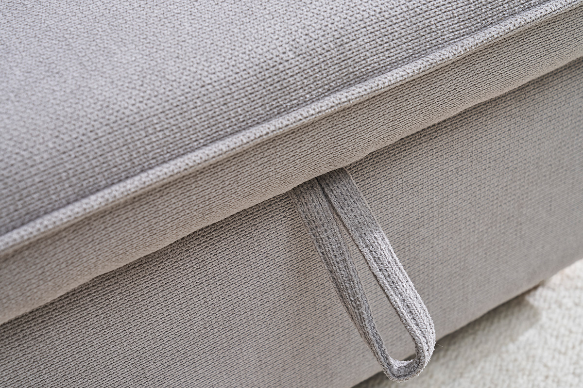 Canap d'angle convertible rversible avec coffre 3 places en tissu chenille gris et bois clair ORSO