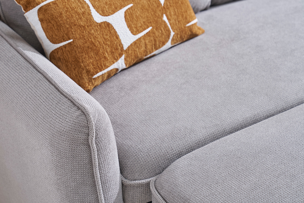 Canap d'angle convertible rversible avec coffre 3 places en tissu chenille gris et bois clair ORSO