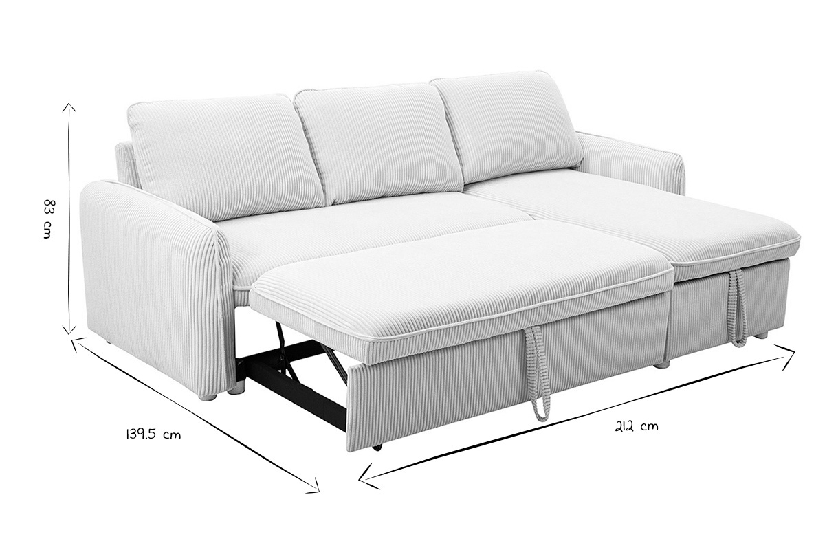 Dimensions du canap d'angle convertible ORSO en noir et blanc.