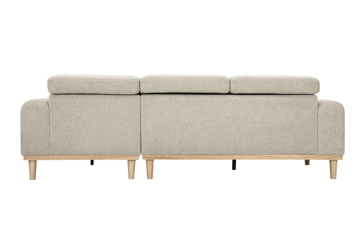 Vue arri�re du canap� d'angle beige HORACIO avec pieds en bois clair, t�ti�res visibles.