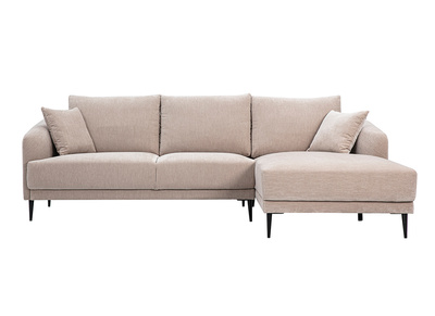 Canap&eacute; d'angle droit 3 places en tissu effet velours taupe et m&eacute;tal noir JERRY