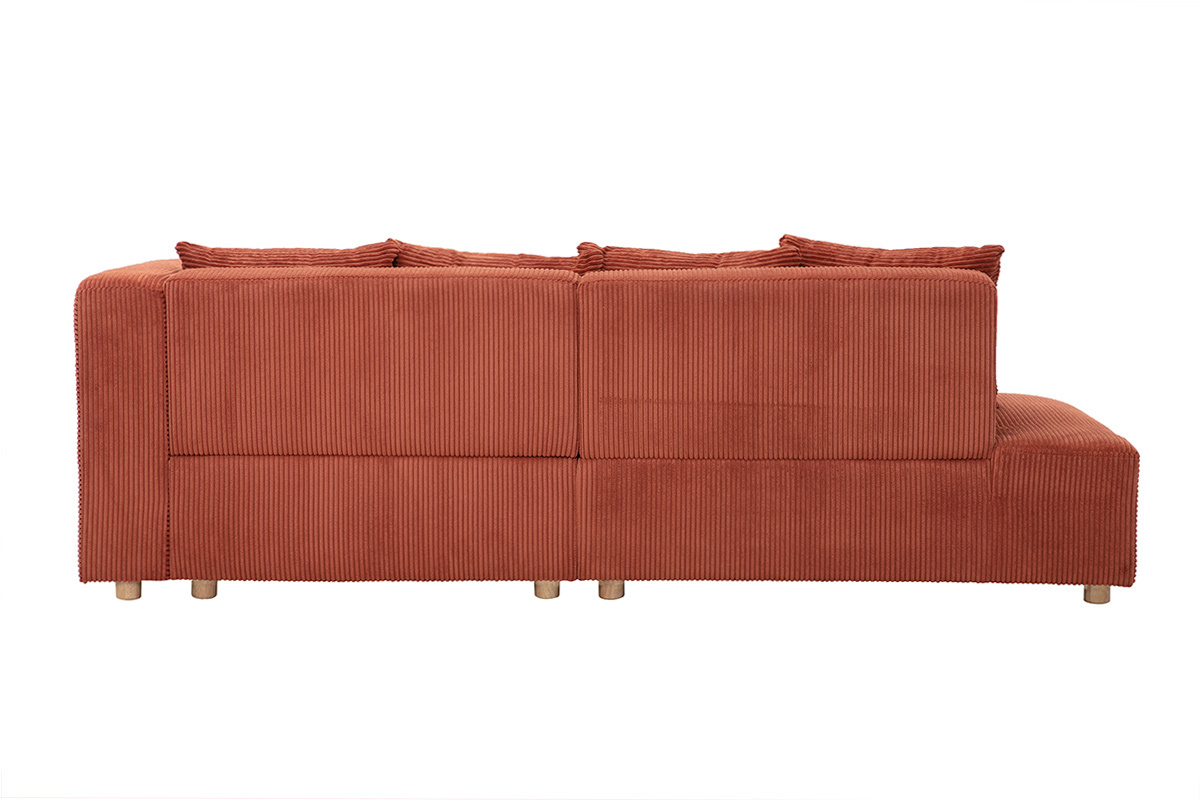 Canap� d'angle droit 3 places en tissu velours c�tel� terracotta, vue de dos