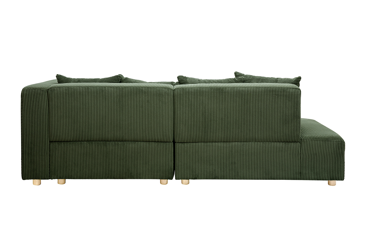 Canap d'angle droit 3 places en tissu velours ctel vert kaki et bois clair HARLEM