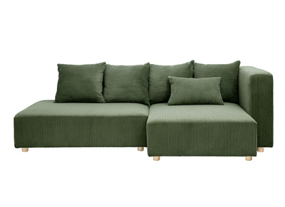 Canapé d'angle droit 3 places en tissu velours côtelé vert kaki et bois clair HARLEM