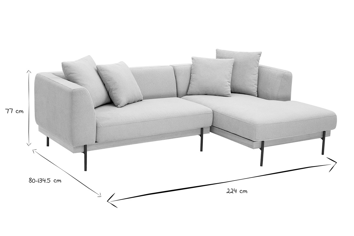 Dimensions du canap� d'angle droit 4 places IVAR en noir et blanc: 77 cm de haut, 224 cm de large.