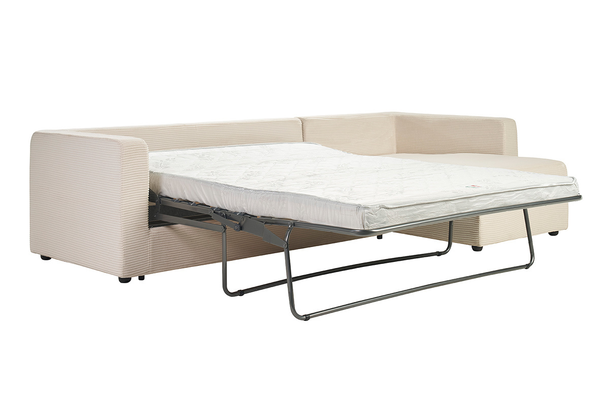 Canap d'angle droit convertible 4 places en tissu velours ctel beige avec matelas 13 cm BACIO