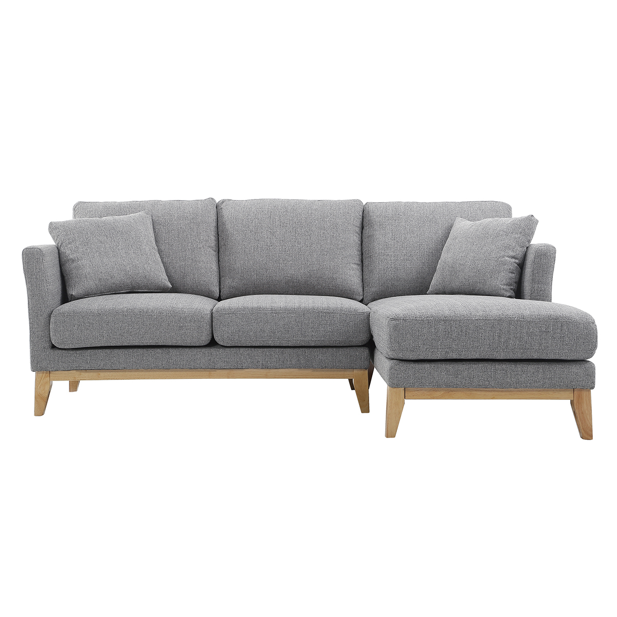 Canapé d'angle droit déhoussable 4 places en tissu gris clair et bois clair OSLO vue1